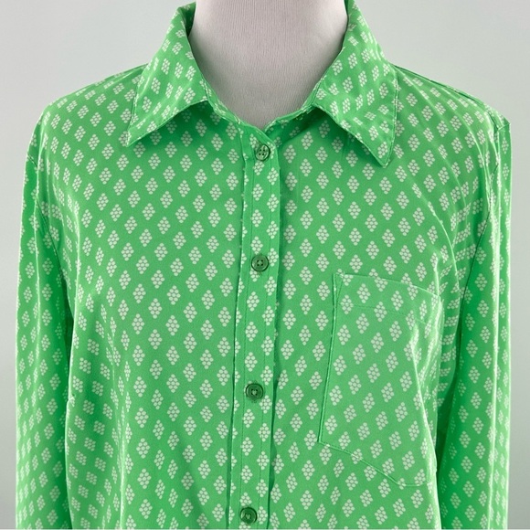Merona womens top size L green button down retro - Picture 3 of 11
